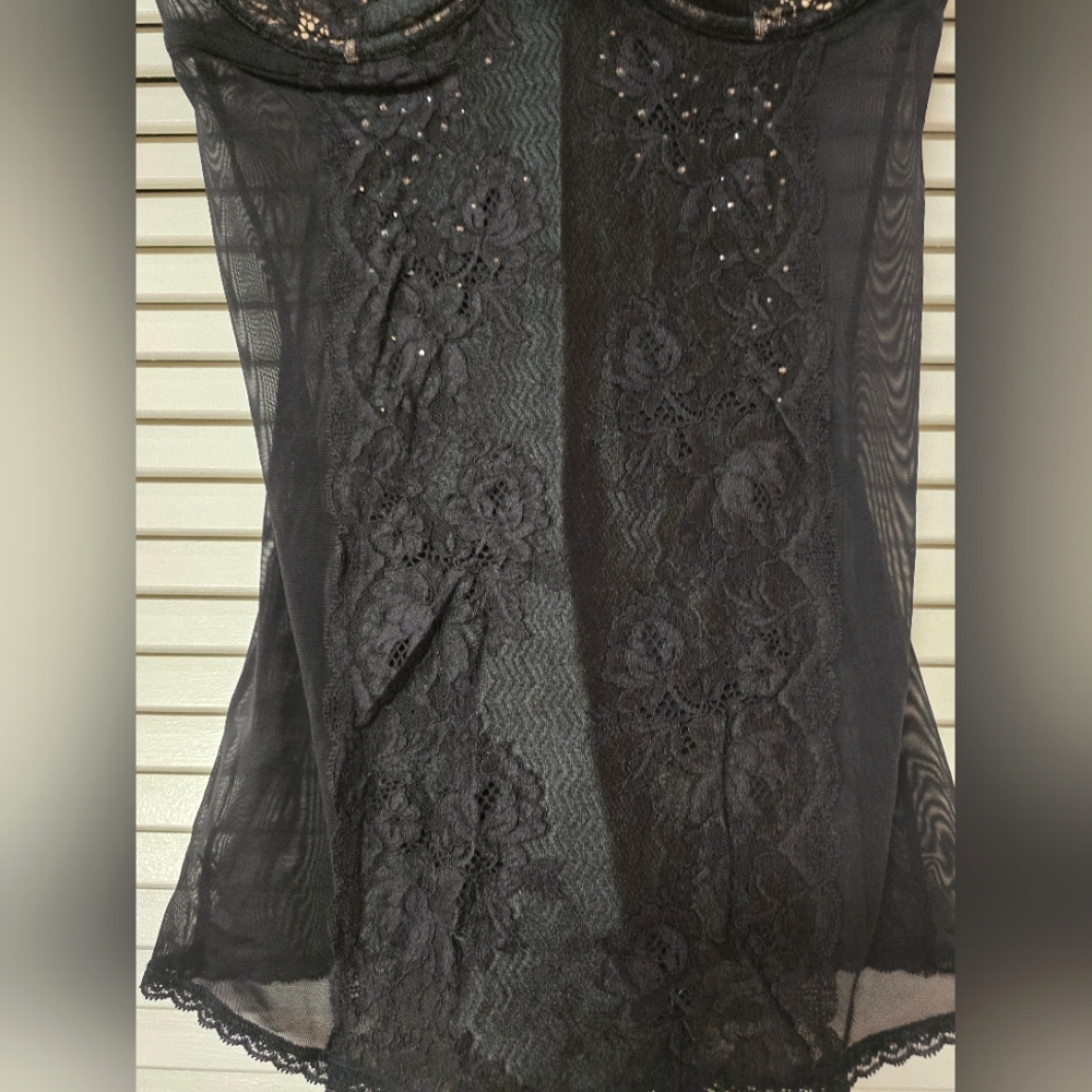 Victoria's Secret - Black & Tan Lace Corset Lingerie Top With Rhinestone Detail - Picture 5 of 6